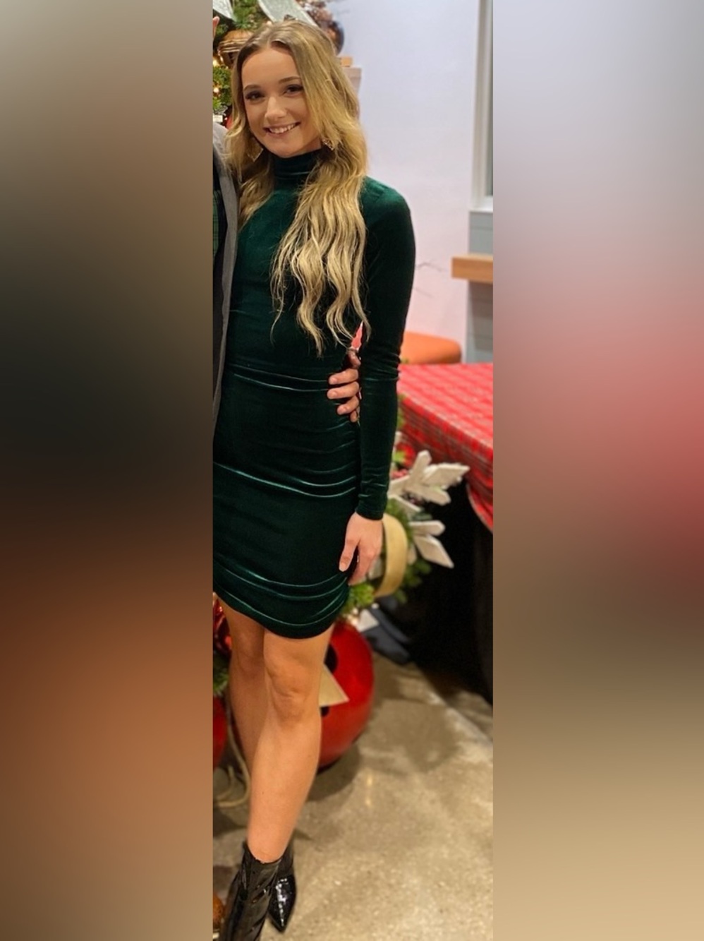 Windsor Emerald Green Velvet Ruched Long Sleeve Dress